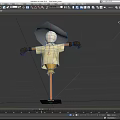 Detailed Game Film Character Scarecrow With Straw Hat Shirt And Wooden Pole