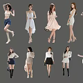 Multiple Women Showcasing Stylish Fashion Outfits With Dresses Skirts And Tops