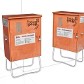 Industrial Equipment Orange Metal Enclosures With Electrical Installations Graffiti And Metal Stands
