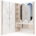 Elegant Modern Marble Vanity Interior With Double Mirrors And Storage Cabinets 3d model