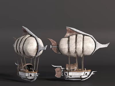 Two Fish Shaped Airships With Metallic Fabric Structure And Cabin Design 3d model