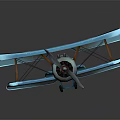 Vintage Blue Biplane With Wooden Struts Propeller And Detailed Side View Design