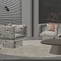 Modern Accent Chairs With Abstract Black White Pattern Rounded Design Light Colored Rug Floor Lamp