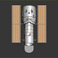Space Satellite with Cylindrical Body Solar Panels and Reflector Dish Metallic Surface