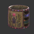 Ornate Golden Cuff Bracelet With Scarab Beetle Design Colorful Gemstones And Detailed Patterns