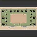 3D Model of Miniature Park With Pavilion Trees Bushes and Benches