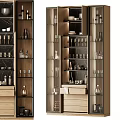 Modern Wooden Sideboard With Glass Doors And Multiple Shelves For Wine Glasses Storage