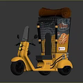 Yellow Mobile Food Tricycle With Pizza Design And Rolled Canopy On Top