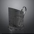 Elegant Silver Metal Furniture Container With Intricate Carved Patterns And Handle