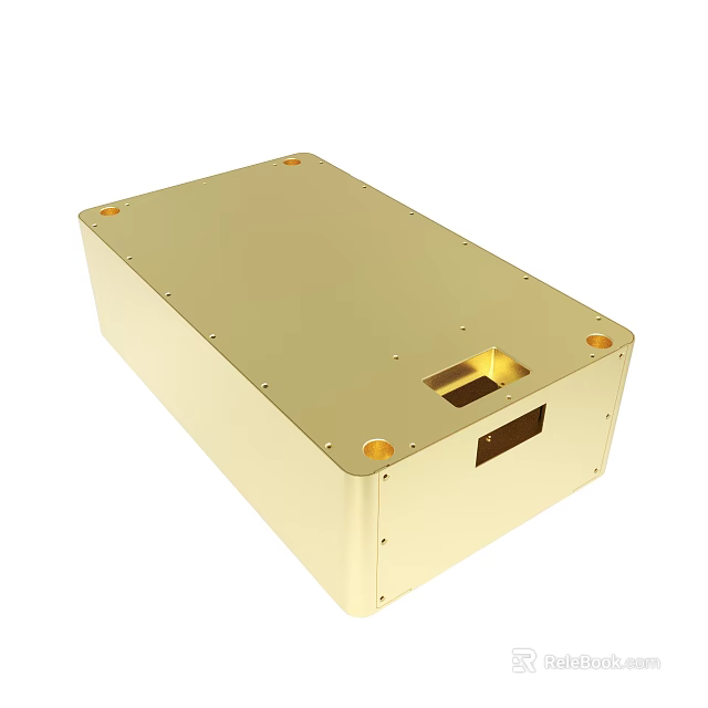 Golden Metal Enclosure With Screw Holes And Rectangular Opening Design 3d model 