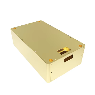 Golden Metal Enclosure With Screw Holes And Rectangular Opening Design 3d model