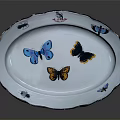 Decorative Oval White Plate With Butterfly And Insect Designs Colorful Edge Accents For Table Decoration
