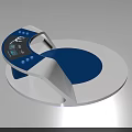 Modern Blue And White Display Cabinet With Round Base Blue Lighting And Control Panel