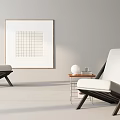 Modern Single Sofa in Light Colored Room With Grid Patterned Painting and Small Coffee Table 3d model