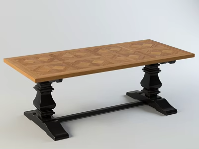 Classic Wooden Dining Table With Geometric Pattern Top And Black Carved Legs 3d model