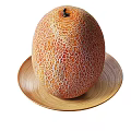 Fresh Ripe Cantaloupe Fruits on Wooden Plates with Netted Skin Texture