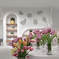 Floral Shop Interior Design With Colorful Flower Bouquets On Display Platforms