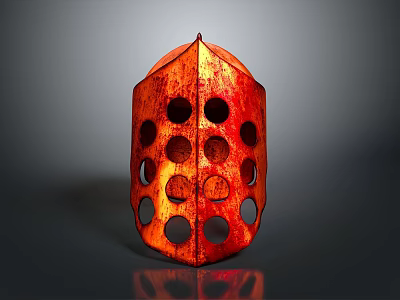 Red Ancient Helmet With Circular Holes Metallic Surface And Defensive Design 3d model