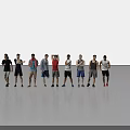 Group of People in Various Standing Poses on White Studio Background