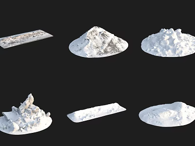 White Powdery Substance in Various Shapes Arranged on Black Background 3d model