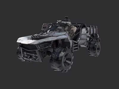 Tactical Utility Vehicle with Large Off Road Wheels Open Top Structure and Mounted Weapon 3d model
