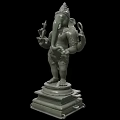 Ganesha Stone Carving Sculpture With Multiple Arms In Standing Posture On Pedestal Base