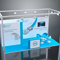 HearSonic Exhibition Booth Featuring White Frame Blue Floor Hearing Aids Display Lighting And Seating