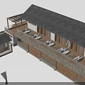 Traditional Ancient Architecture Design with Tiled Roof Wooden Structure Stone Walls Balcony and Terrace
