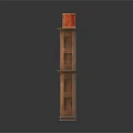 Classic Wooden Bookshelf With Glass Door Compartments Holding Books And Brown Box On Top