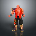 Muscular Game and Movie Character With Red Vest Black Pants Horned Shoulders And Decorative Patterns