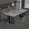 Modern Kitchen Dining Design With Marble Table And Beige Chairs 3d model