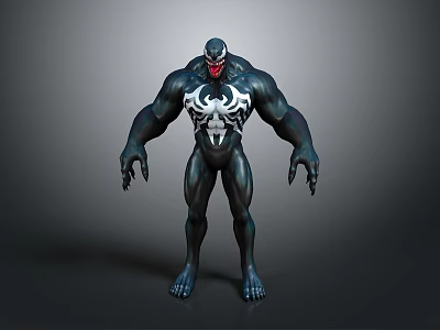 Venom 3D Character With Muscular Build Black Appearance And White Spider Symbol 3d model