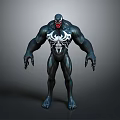 Venom 3D Character With Muscular Build Black Appearance And White Spider Symbol