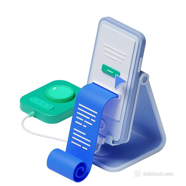 Mobile Phone with Digital Printer Accessory on Blue Stand and Printing Paper 3d model 