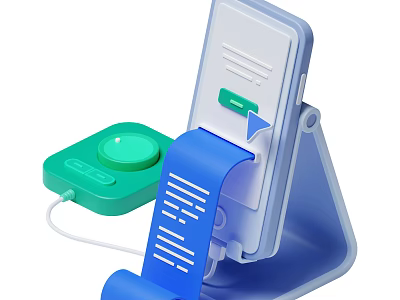 Mobile Phone with Digital Printer Accessory on Blue Stand and Printing Paper 3d model