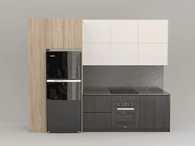 Modern Kitchen Cabinets Featuring Wooden Panels White Doors And Dark Base Units 3d model