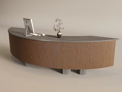 Quiet antique cashier counter bar reception desk front desk curved solid wood grille counter 3d model