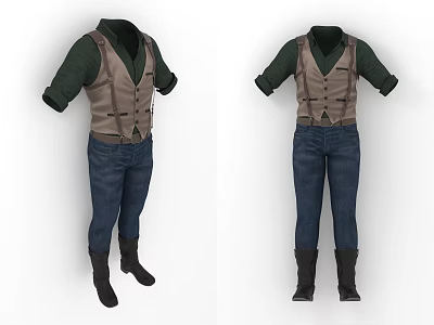 Shirt Vest Men's Strap Jeans Belt Boots Clothes 3d model