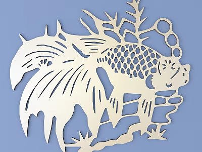 Intricate White Fish Shaped Carving With Decorative Floral And Leaf Designs 3d model