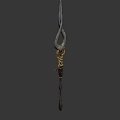 Ornate Ancient Polearm With Curved Blade Golden Rings Brown Wrapped Handle And Metal Details