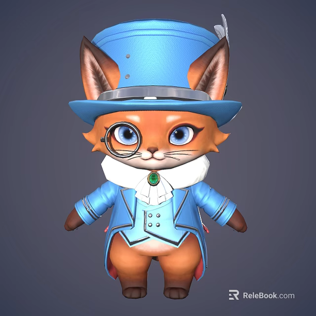 Anthropomorphic Reptile In Blue Top Hat Coat With Monocle And Green Gemstone Bow Tie 3d model 