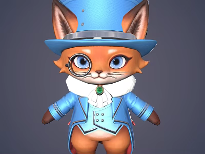 Anthropomorphic Reptile In Blue Top Hat Coat With Monocle And Green Gemstone Bow Tie 3d model