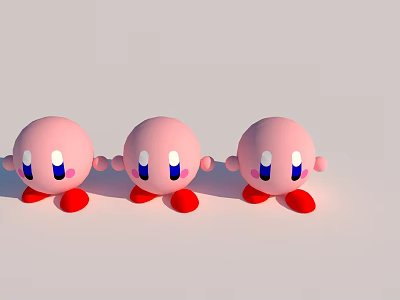 Three Pink Dolls with Big Blue Eyes and Red Feet Standing Side by Side 3d model