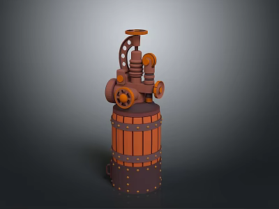 Steampunk Style Weapon With Wooden Barrel Gears And Mechanical Metal Components 3d model