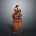 Steampunk Style Weapon With Wooden Barrel Gears And Mechanical Metal Components