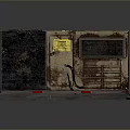 Rusty Industrial Equipment With Weathered Metal Structure Warning Label And Grille Panel