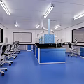 Laboratory Corridor Interior With White Walls Blue Doors Blue Floor And Ceiling Lighting 3d model