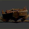 Old Weathered Wooden Boat Displayed On Mossy Earthy Platform With Dark Background