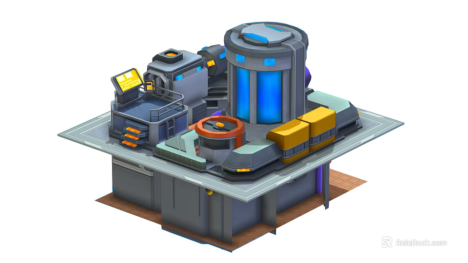 Advanced Industrial Equipment With Central Structure Blue Windows Control Panel And Mechanical Components 3d model 