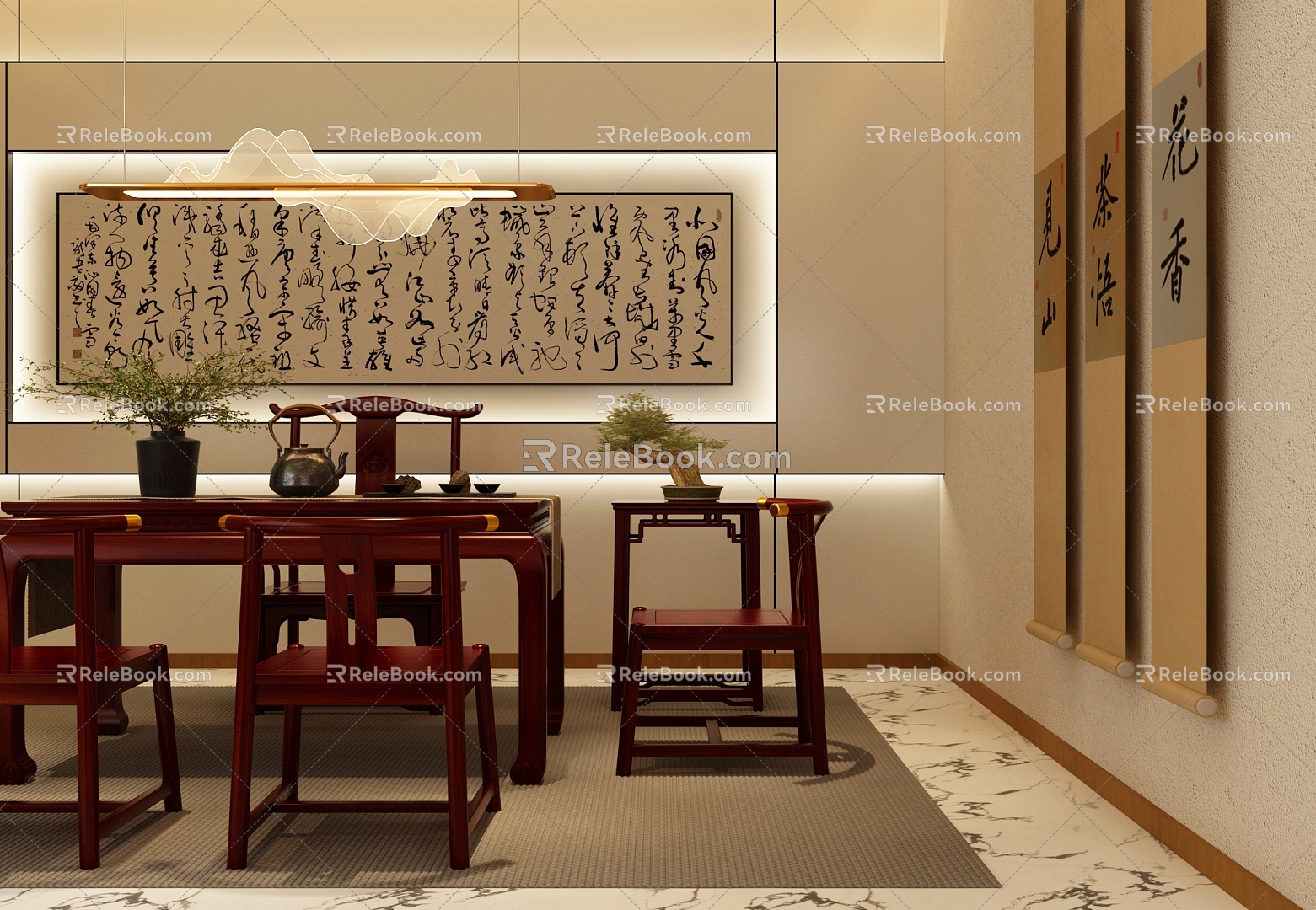 New Chinese Tea Room New Chinese Tea Table and Chair New Chinese Decorative Painting New Chinese Tea Chair New Chinese Tea Table 3d model